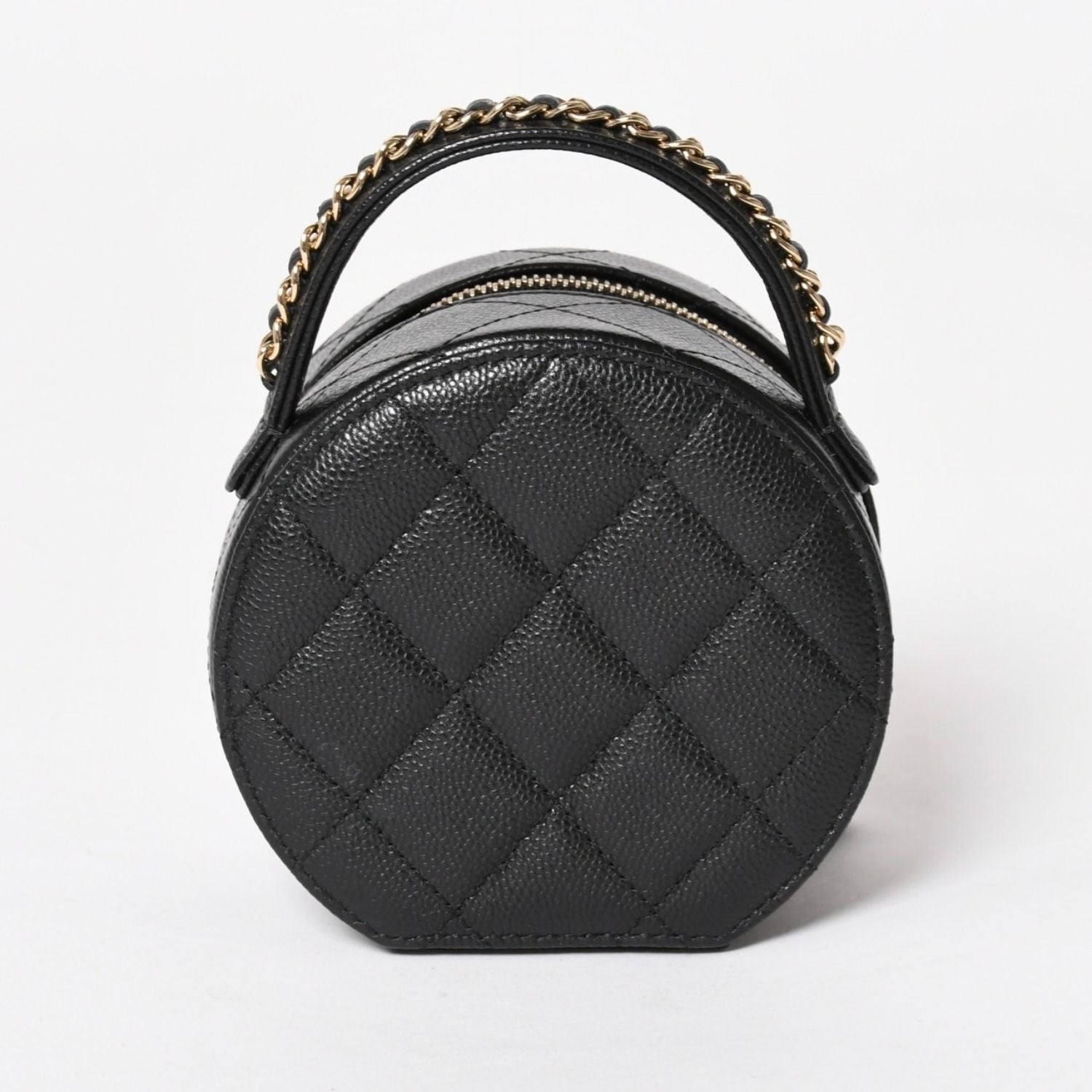 Chanel Small Round Vanity Bag Handbag Stand CC Logo Caviar Leather Black — view 2