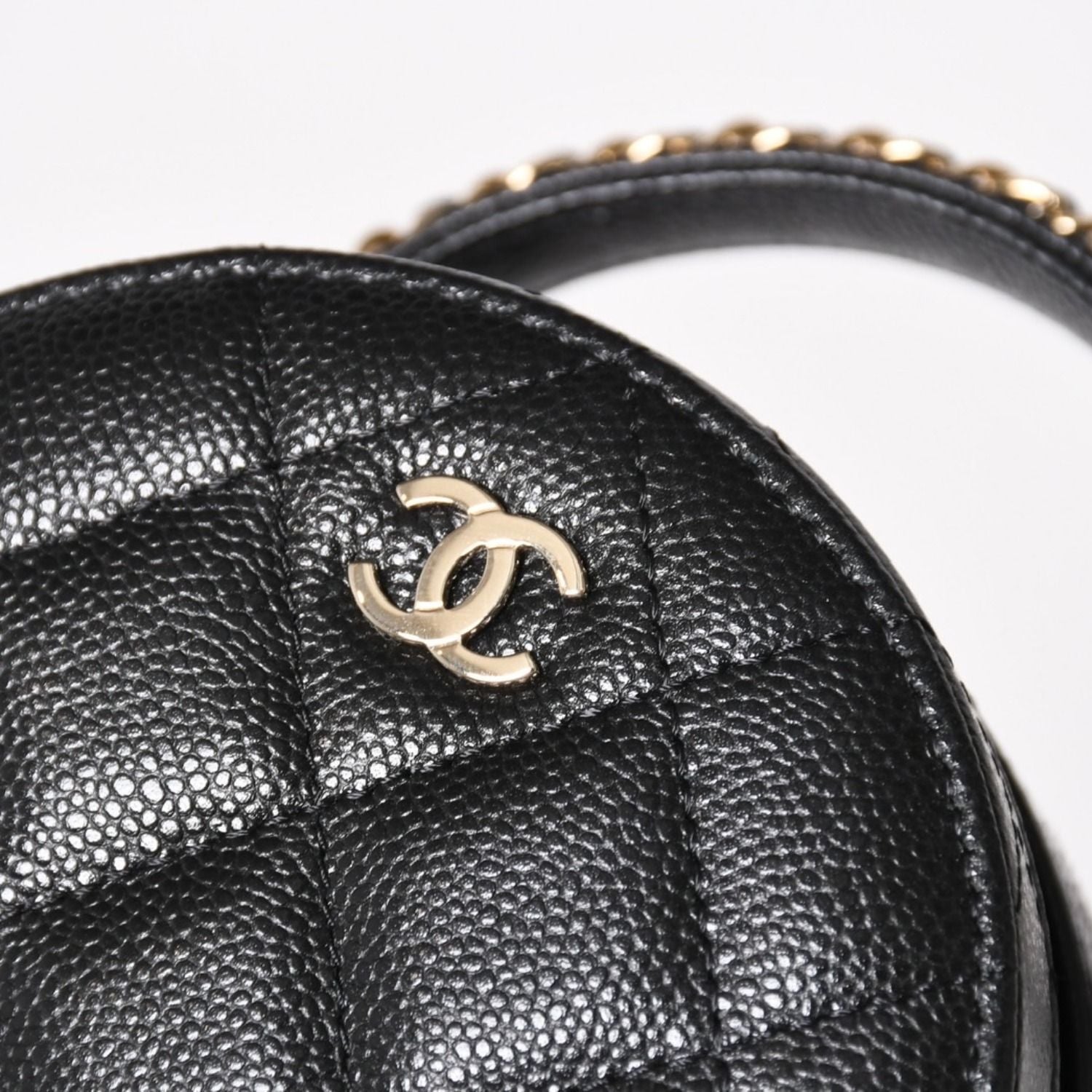Chanel Small Round Vanity Bag Handbag Stand CC Logo Caviar Leather Black — view 7