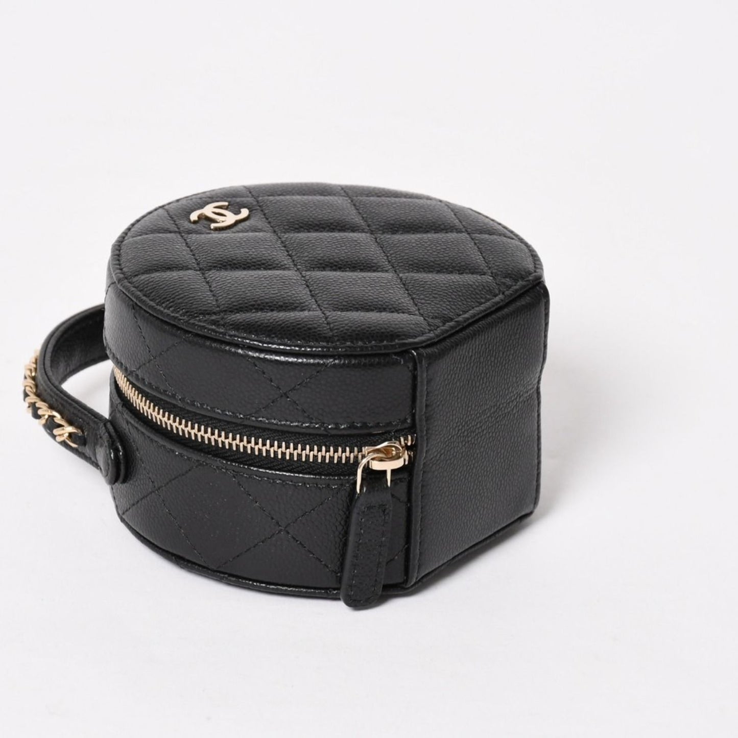 Chanel Small Round Vanity Bag Handbag Stand CC Logo Caviar Leather Black — view 8