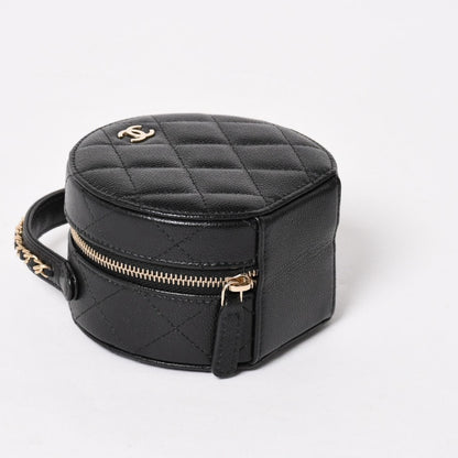 Chanel Small Round Vanity Bag Handbag Stand CC Logo Caviar Leather Black — view 8