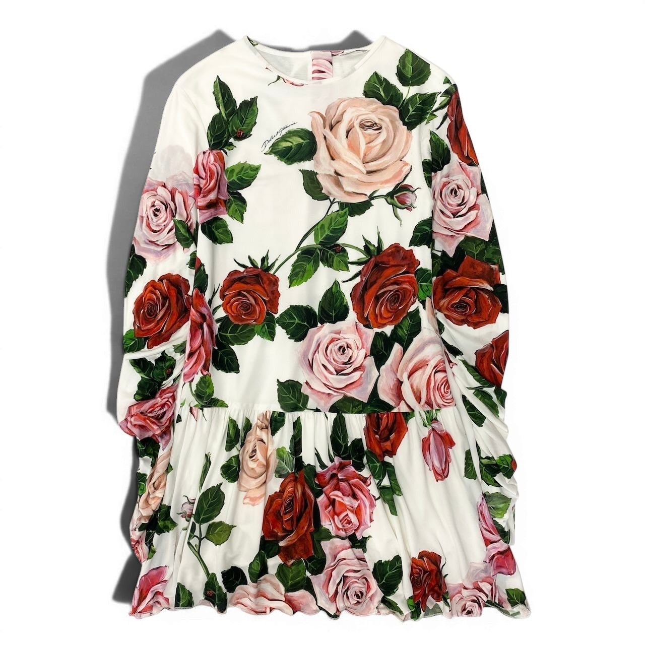 Dolce & Gabbana Flower Print Dress Flare Rose Pattern 9 10 White Kids Girls — view 2