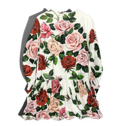 Dolce & Gabbana Flower Print Dress Flare Rose Pattern 9 10 White Kids Girls — view 3
