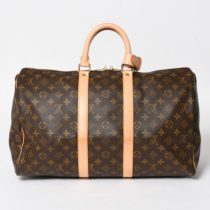 Louis Vuitton Monogram Keepall 45 Boston Bag Canvas Vachetta Leather Brown Gold — view 2