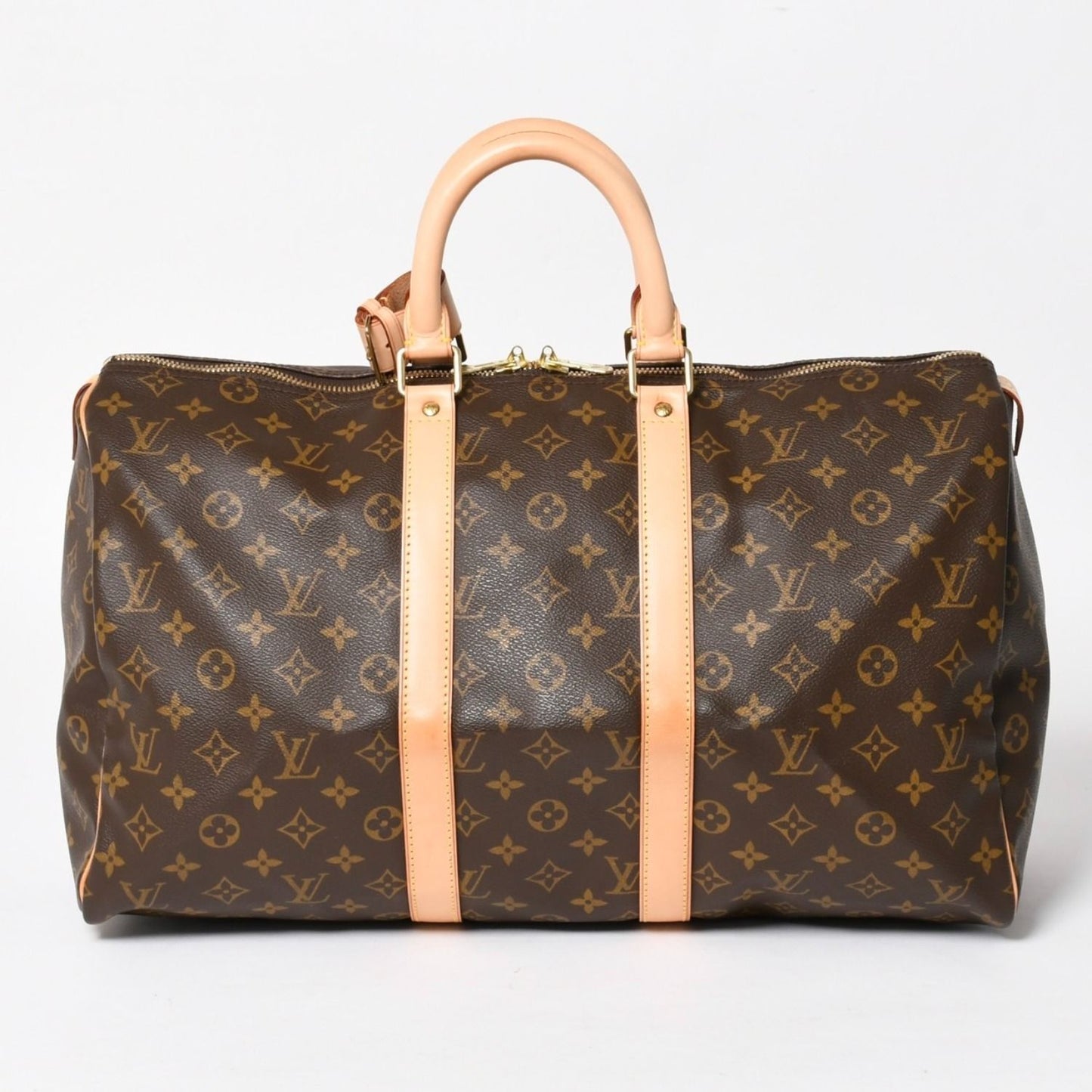 Louis Vuitton Monogram Keepall 45 Boston Bag Canvas Vachetta Leather Brown Gold