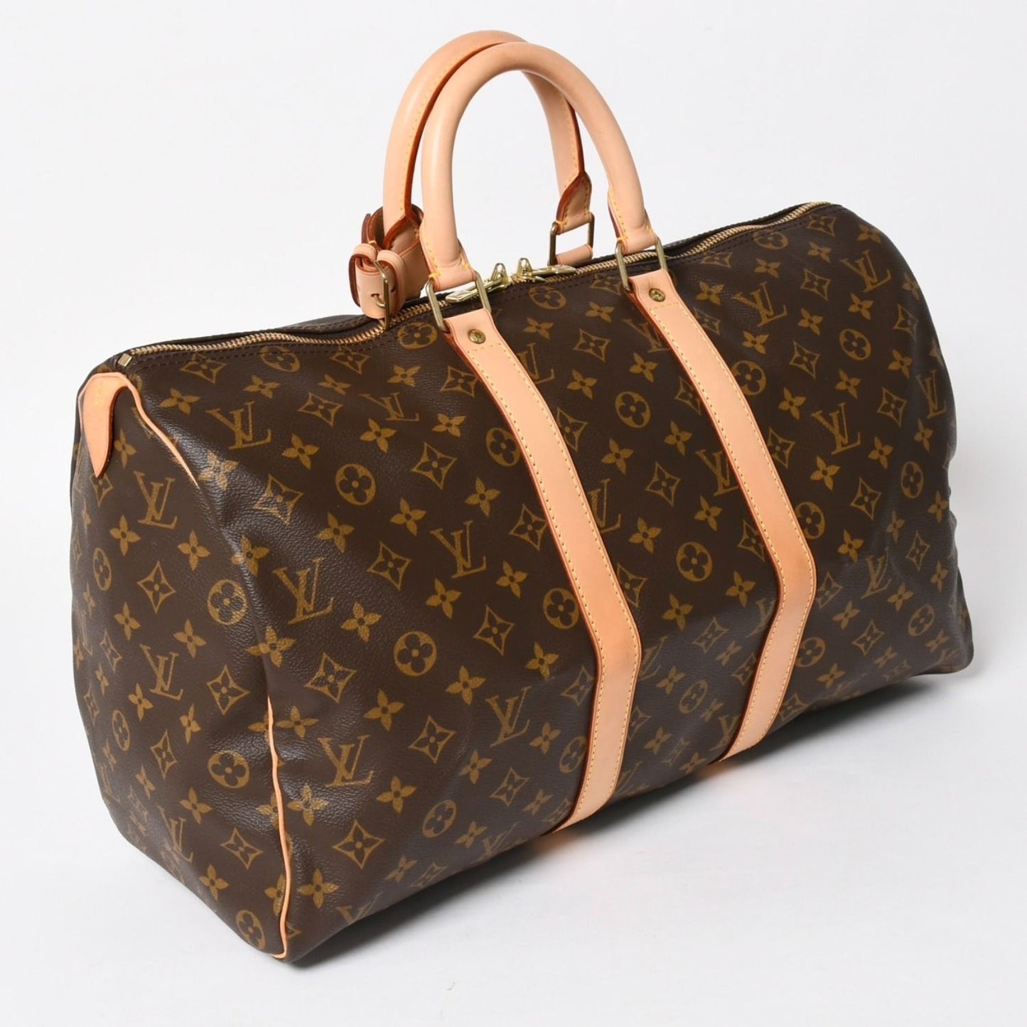 Louis Vuitton Monogram Keepall 45 Boston Bag Canvas Vachetta Leather Brown Gold — view 3