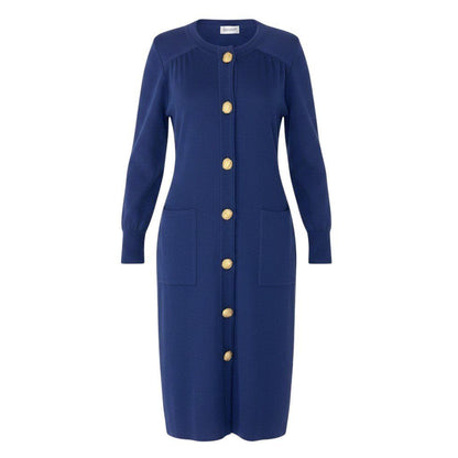 Saint Laurent Knit Coat Long Cardigan Gold Button M Navy