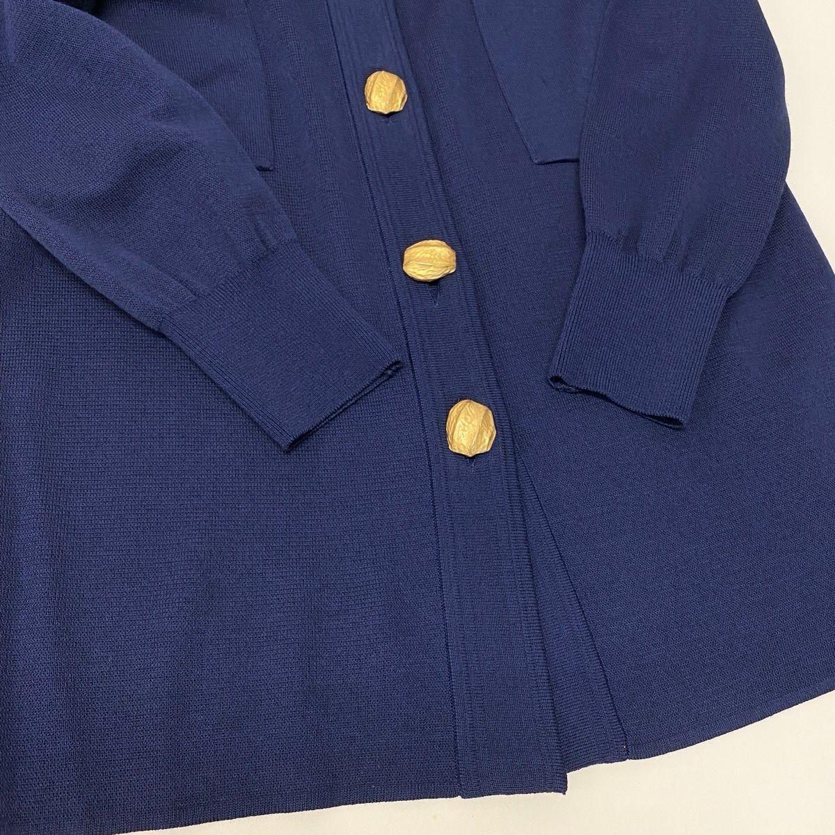 Saint Laurent Knit Coat Long Cardigan Gold Button M Navy — view 5