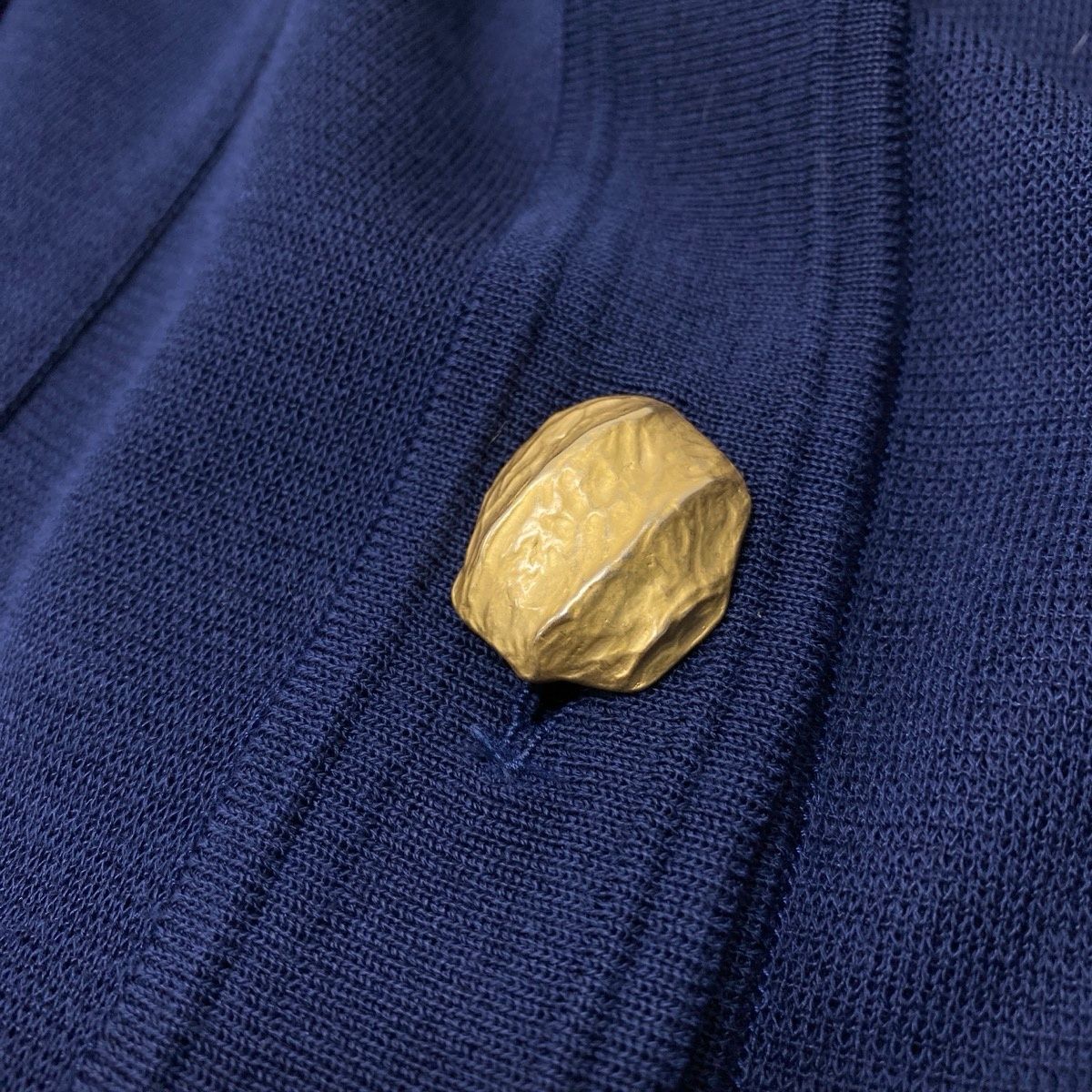 Saint Laurent Knit Coat Long Cardigan Gold Button M Navy — view 7