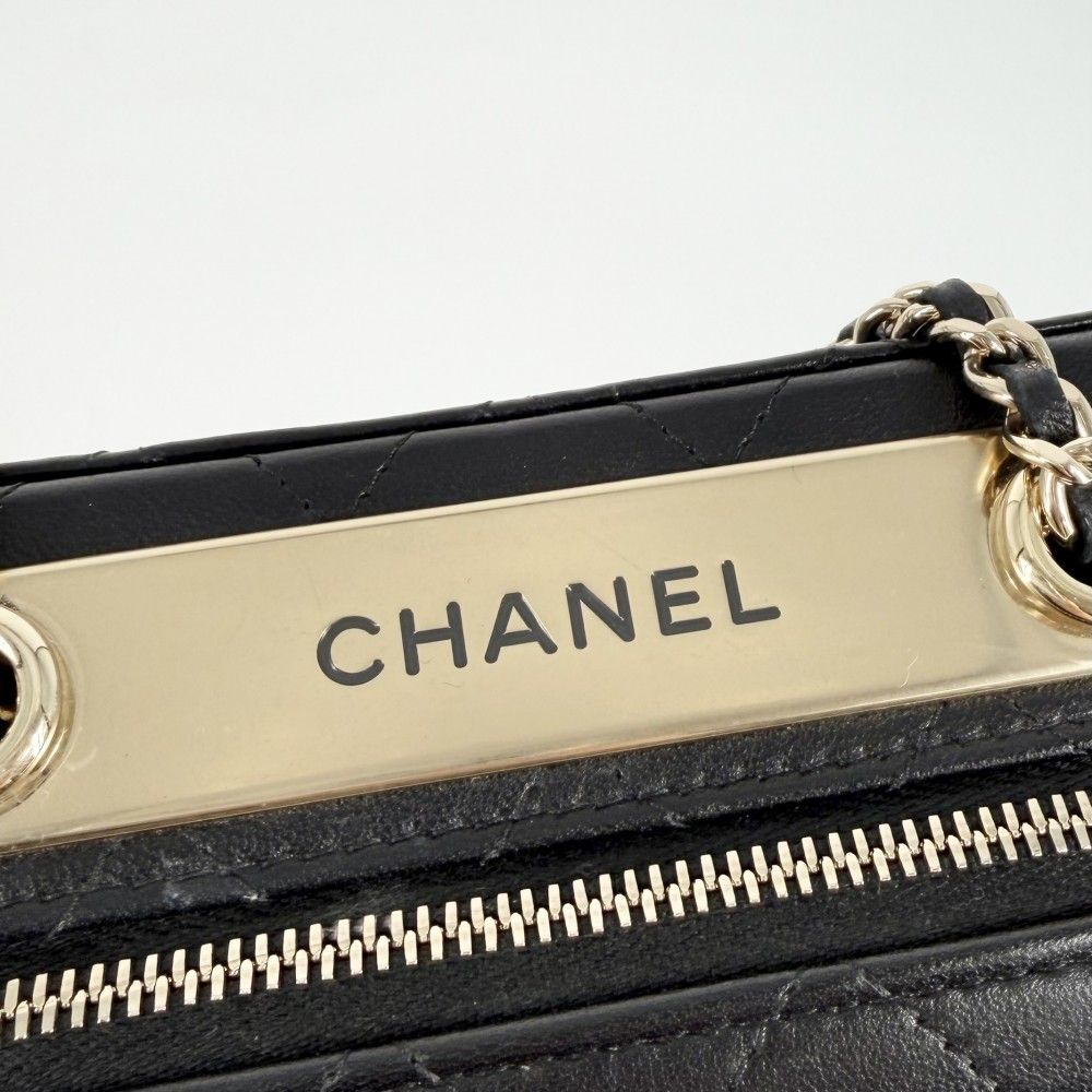 Chanel Shoulder Bag Quilted Mini Logo Chain Crossbody CC Small Lambskin Black — view 6