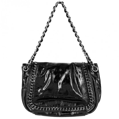 Chanel Shoulder Bag CC Logo Chain Bag Patent Patent Leather Black Silver — view 2