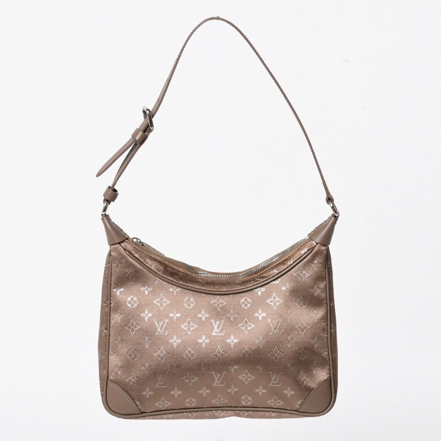 Louis Vuitton Monogram Satin Little Boulogne Shoulder Bag Beige Fabric Silver