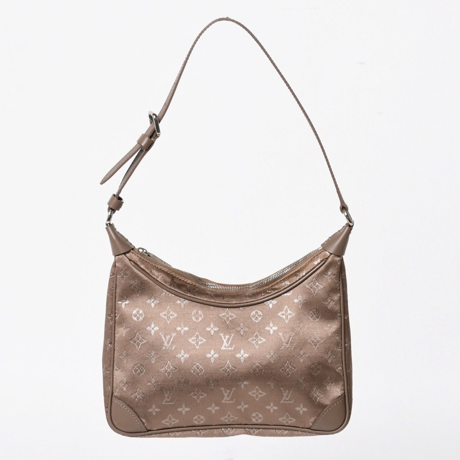 Louis Vuitton Monogram Satin Little Boulogne Shoulder Bag Beige Fabric Silver