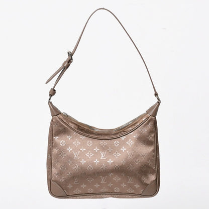 Louis Vuitton Monogram Satin Little Boulogne Shoulder Bag Beige Fabric Silver