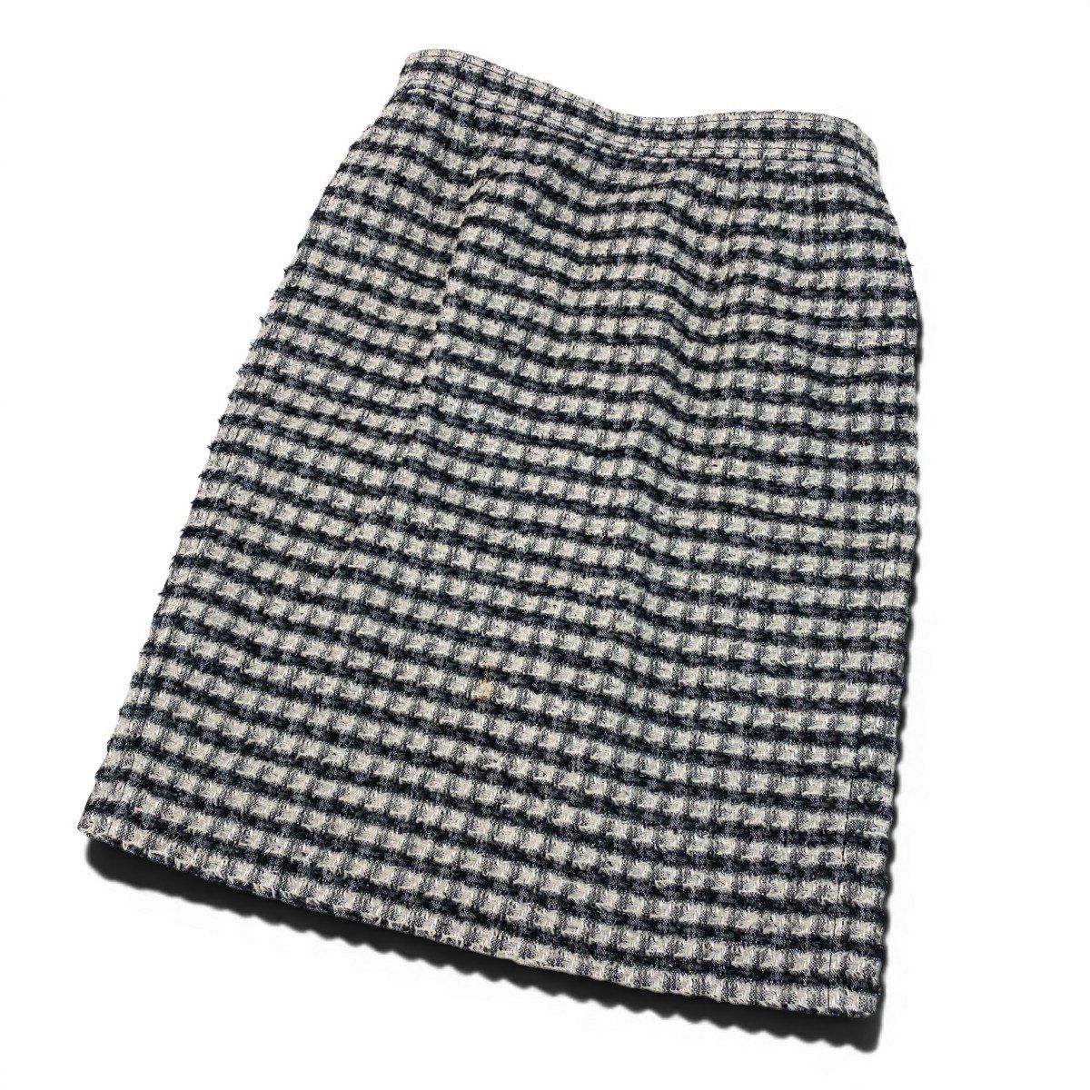 Saint Laurent Set Skirt Tweed Jacket YSL Logo Button 40 Black Ivory — view 8