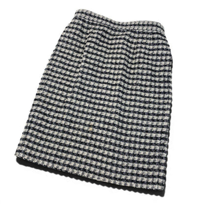 Saint Laurent Set Skirt Tweed Jacket YSL Logo Button 40 Black Ivory — view 8