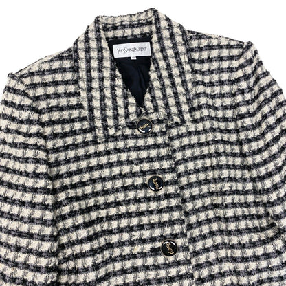 Saint Laurent Set Skirt Tweed Jacket YSL Logo Button 40 Black Ivory — view 6