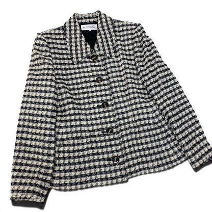 Saint Laurent Set Skirt Tweed Jacket YSL Logo Button 40 Black Ivory — view 4