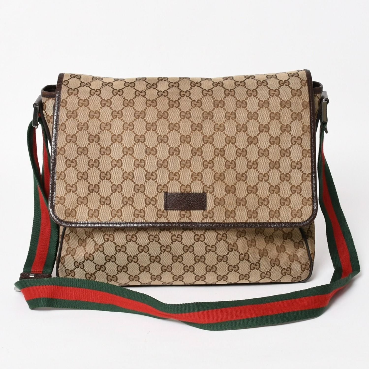 Gucci Web Strap Messenger Shoulder Bag GG Canvas Sherry Line Brown