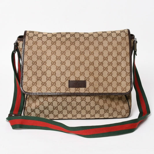 Gucci Web Strap Messenger Shoulder Bag GG Canvas Sherry Line Brown