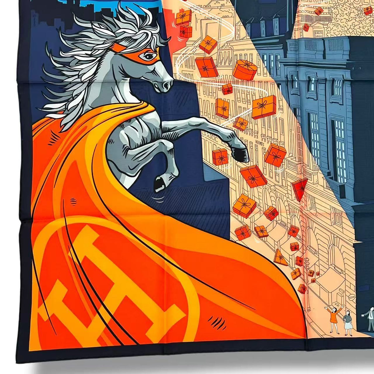 Hermes Scarf Silk Carre 90 Space Shopping Au Faubourg Navy — view 5