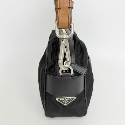 Prada Tessuto Nylon Braided Strap Shoulder Bag Black Silver Vintage — view 6