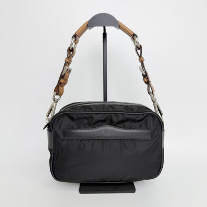 Prada Tessuto Nylon Braided Strap Shoulder Bag Black Silver Vintage — view 3