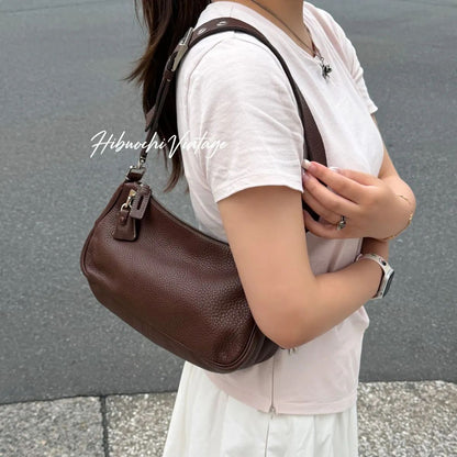 Prada Shoulder Bag Leather Brown Silver Vintage