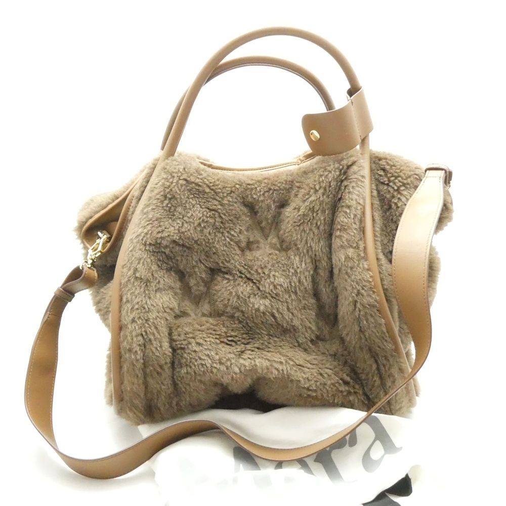 Max Mara Shoulder Bag Logo Fleece T Marine M Embroidery