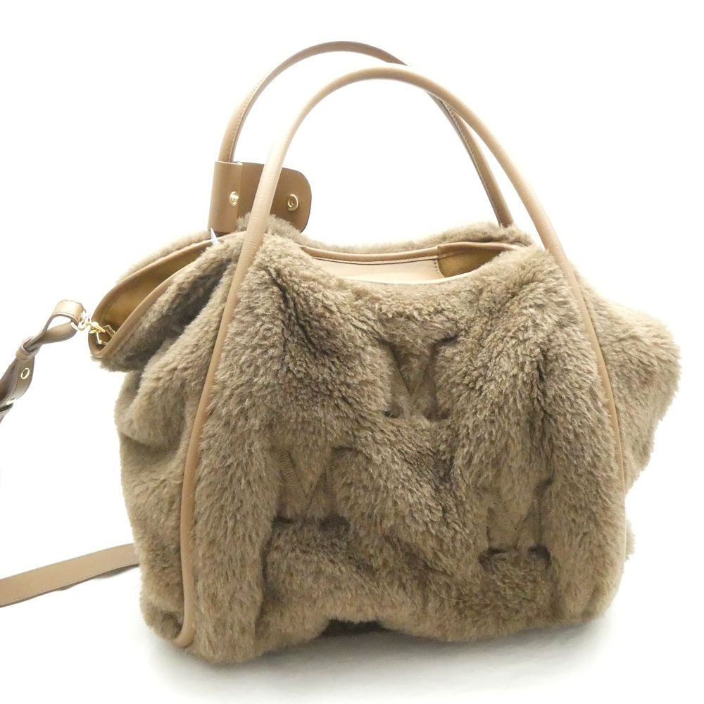 Max Mara Shoulder Bag Logo Fleece T Marine M Embroidery — view 3