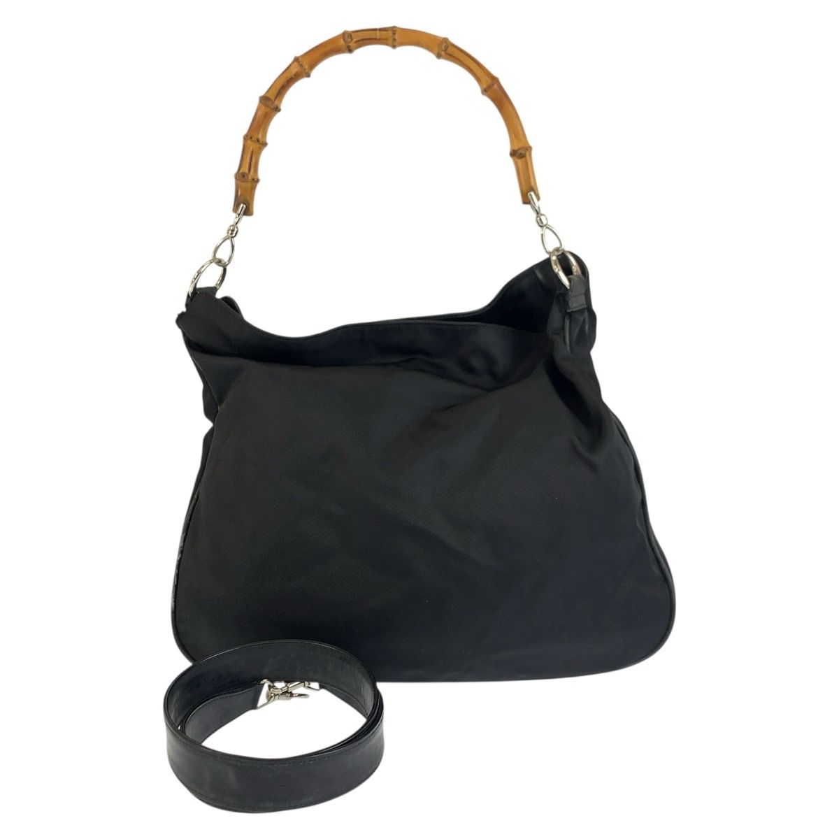 Gucci Bamboo Black Silver Nylon 001 2-Way Shoulder Bag
