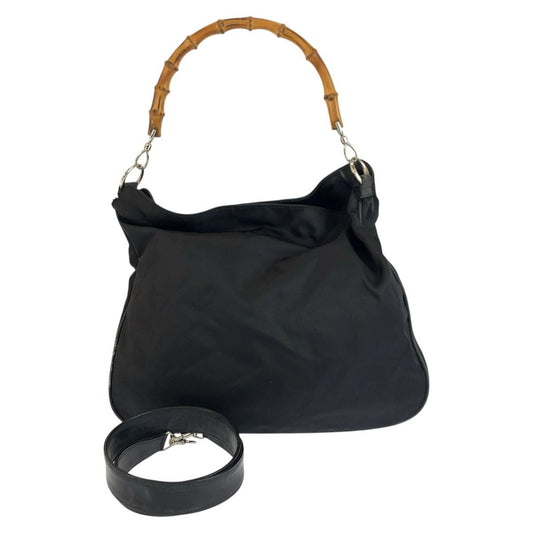 Gucci Bamboo Black Silver Nylon 001 2-Way Shoulder Bag