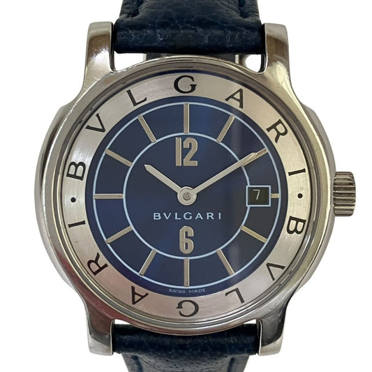 Bvlgari Solotempo Watch SS Leather Quartz Blue Dial