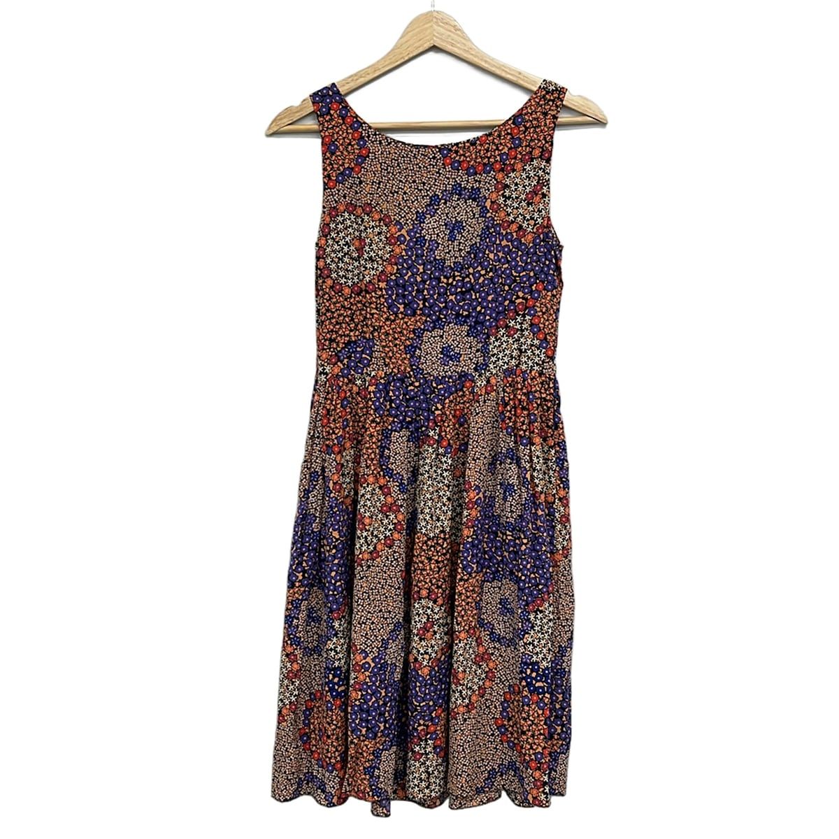 Prada Dress 40 M Blue Red Multi Crew Neck Sleeveless Knee Length Silk Floral — view 2