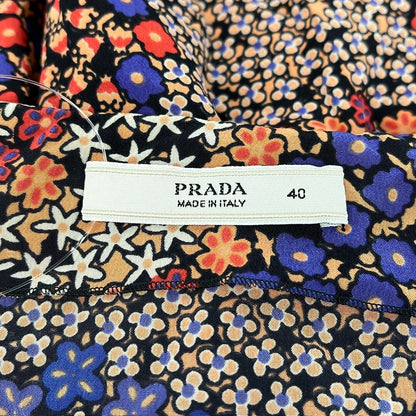 Prada Dress 40 M Blue Red Multi Crew Neck Sleeveless Knee Length Silk Floral — view 3