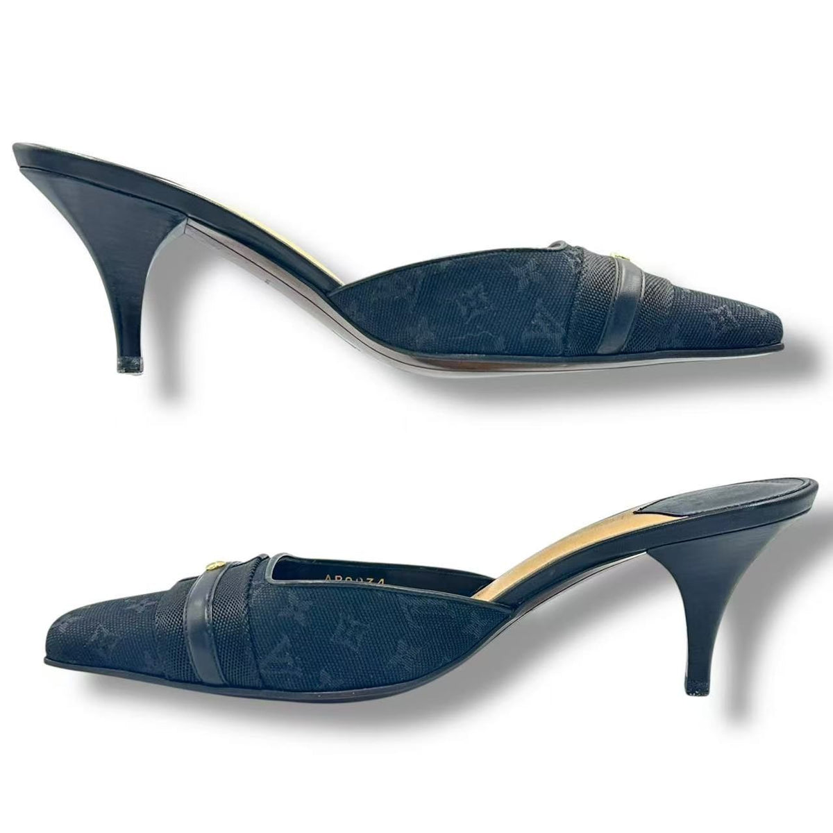Louis Vuitton Pumps Leather Monogram Logo Black Heel 37 — view 4