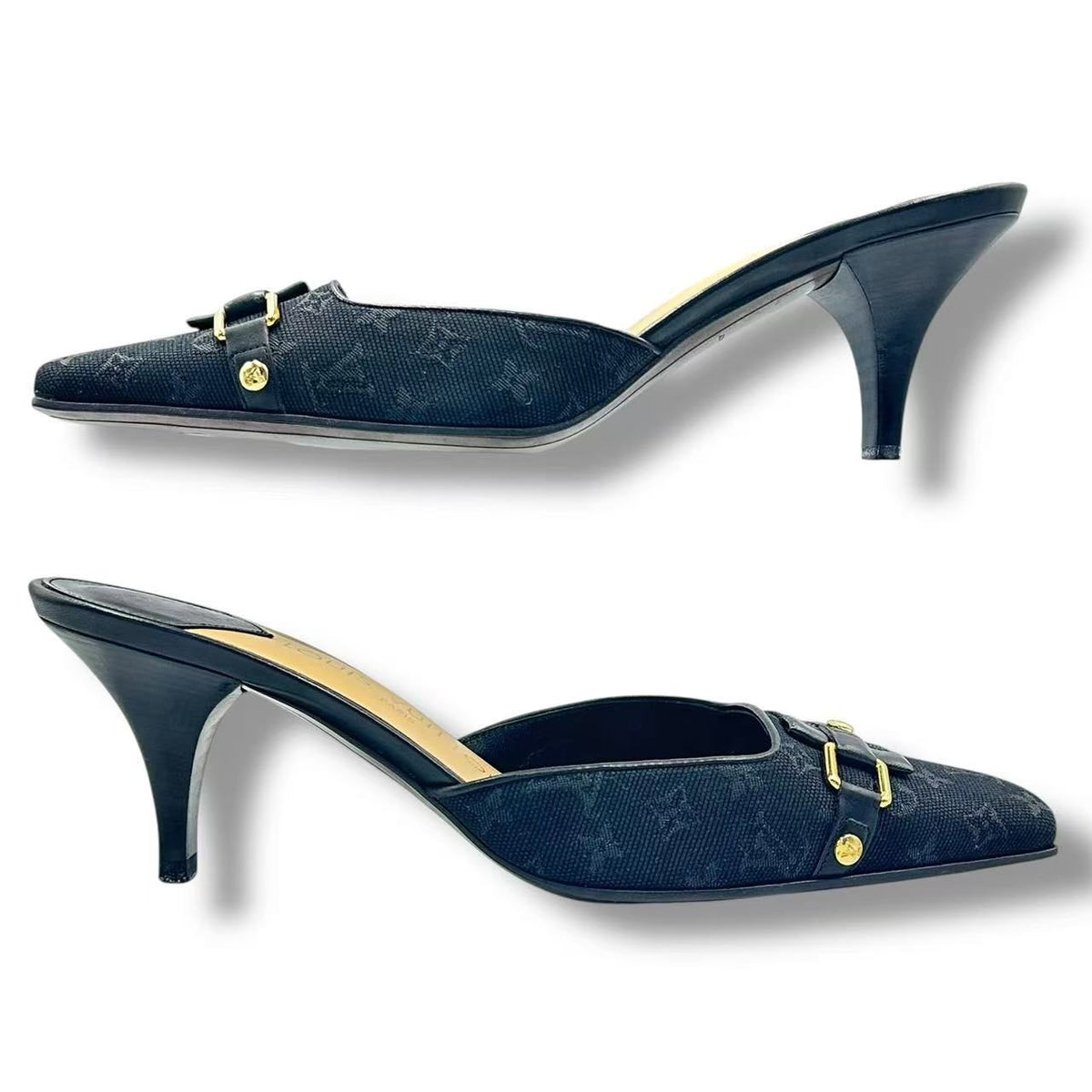Louis Vuitton Pumps Leather Monogram Logo Black Heel 37 — view 3
