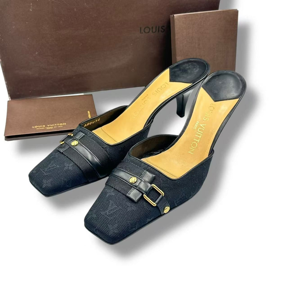 Louis Vuitton Pumps Leather Monogram Logo Black Heel 37