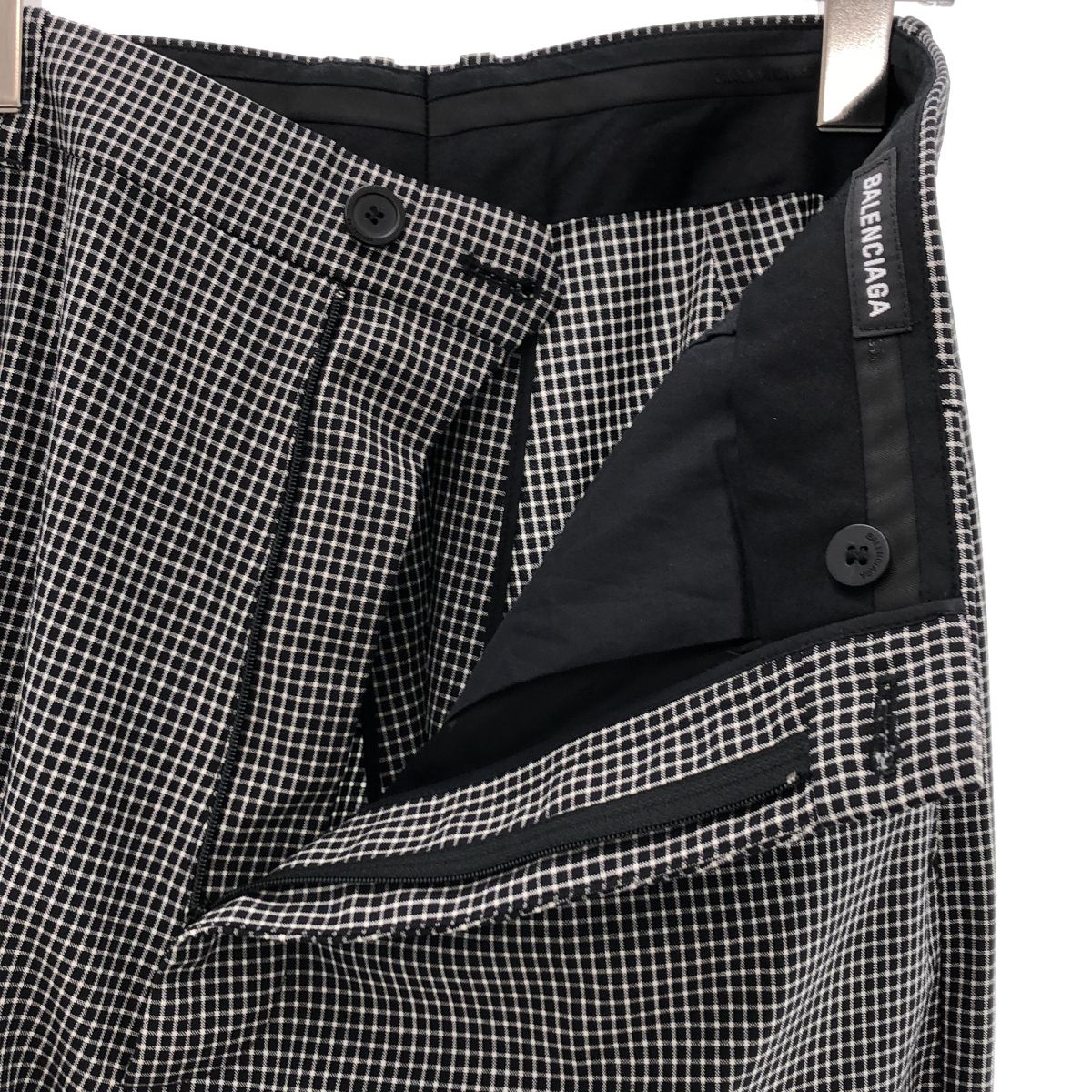 Balenciaga Wool Nylon Check Wide Trousers 44 Black White Pants — view 4