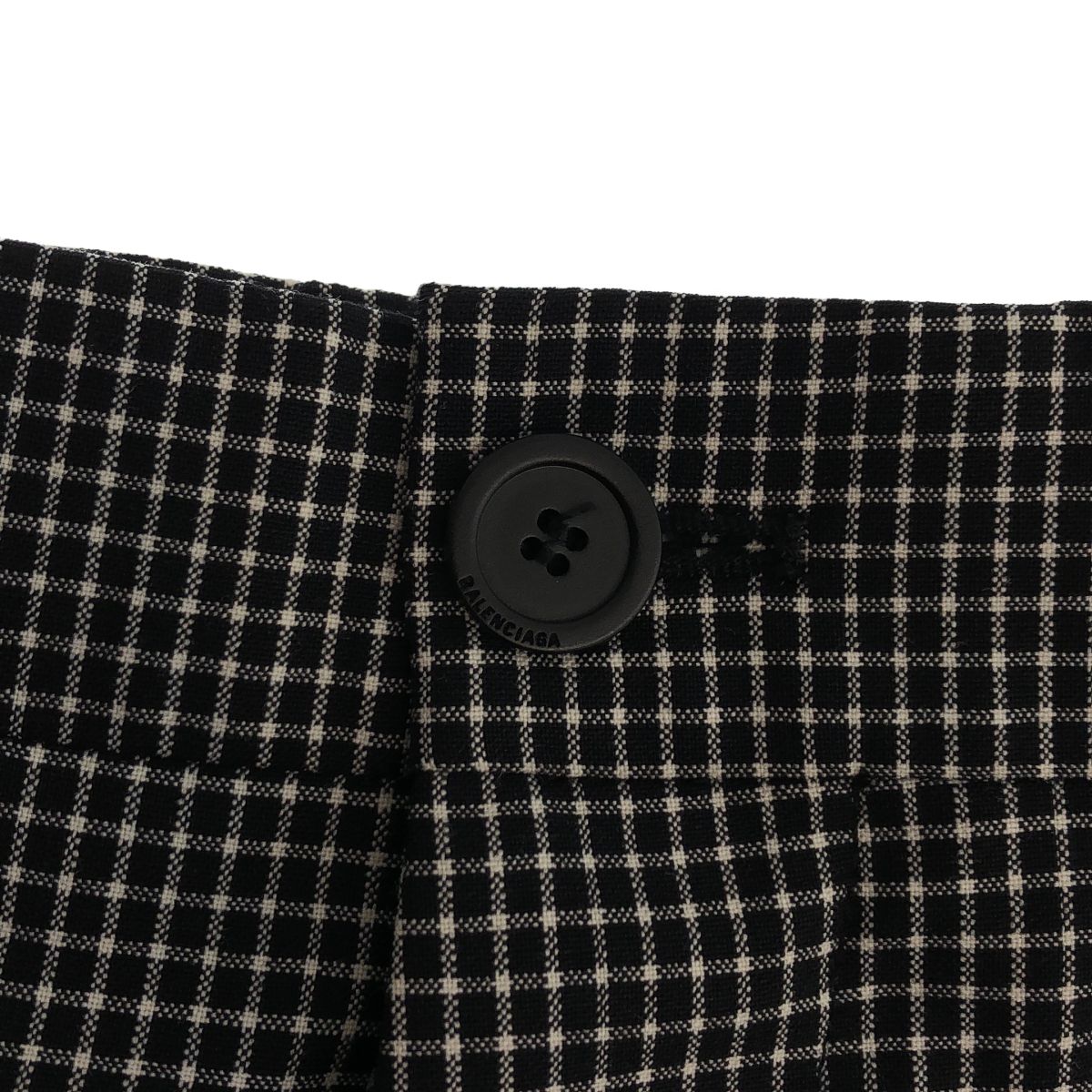 Balenciaga Wool Nylon Check Wide Trousers 44 Black White Pants — view 6