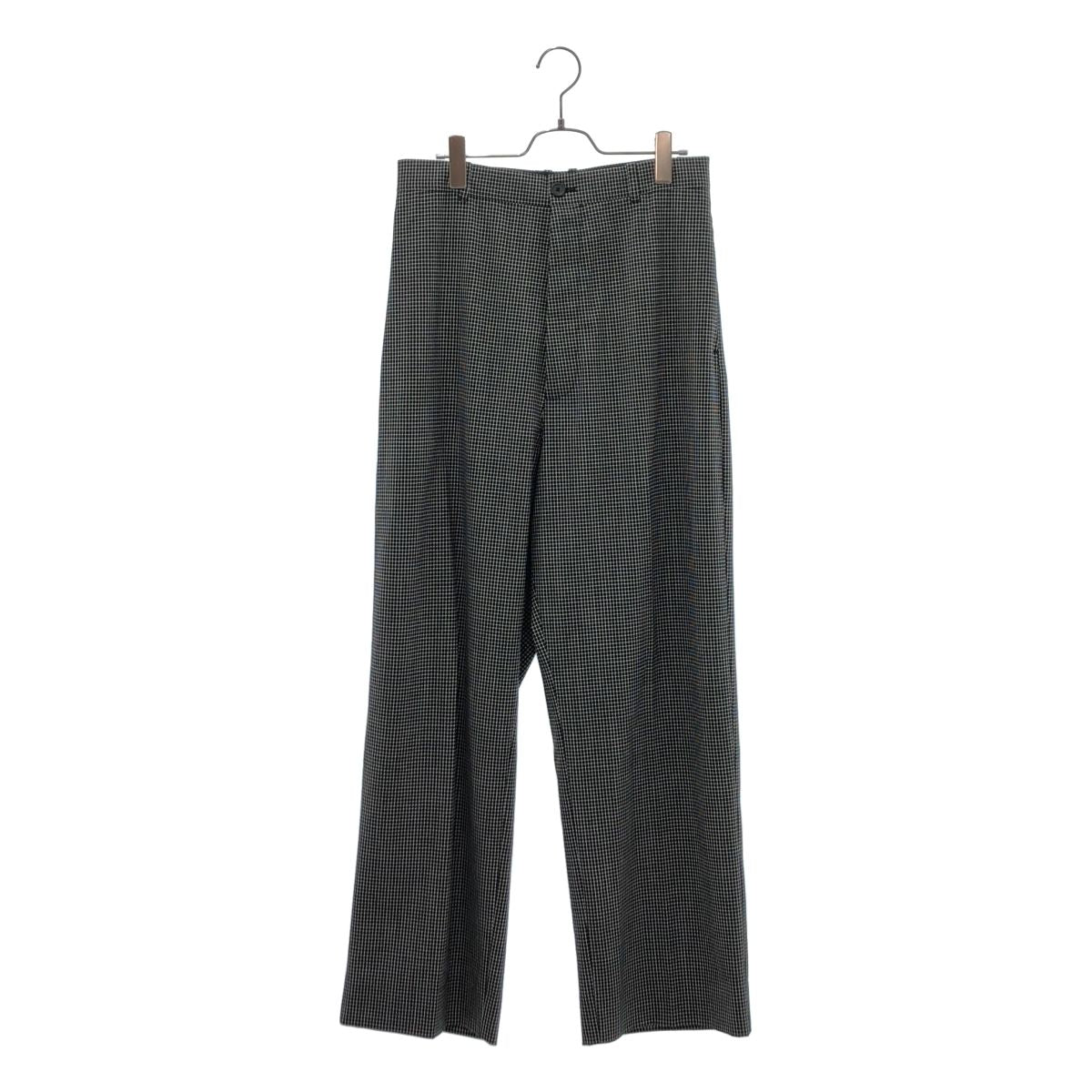 Balenciaga Wool Nylon Check Wide Trousers 44 Black White Pants