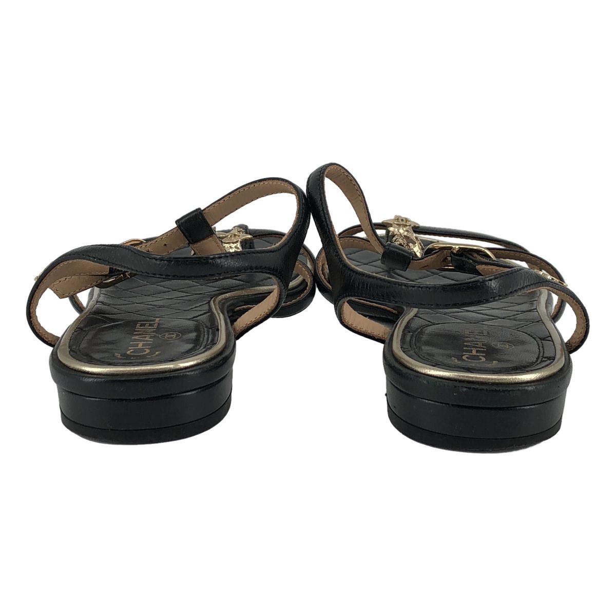 Chanel CC Logo Star Strap Sandals Black Gold 35 — view 3