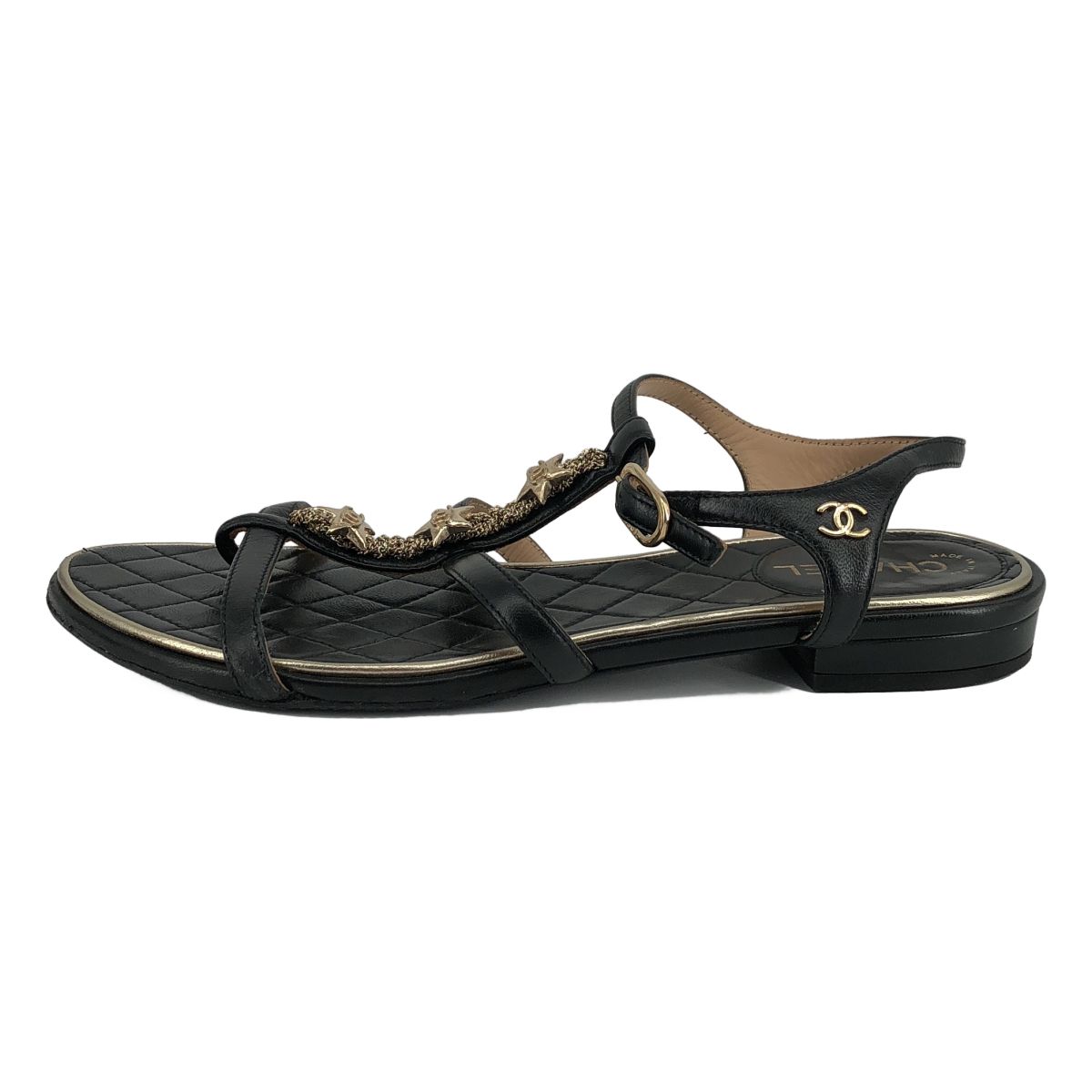 Chanel CC Logo Star Strap Sandals Black Gold 35 — view 2