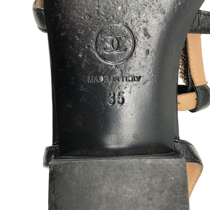 Chanel CC Logo Star Strap Sandals Black Gold 35 — view 6