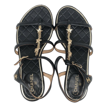 Chanel CC Logo Star Strap Sandals Black Gold 35 — view 4