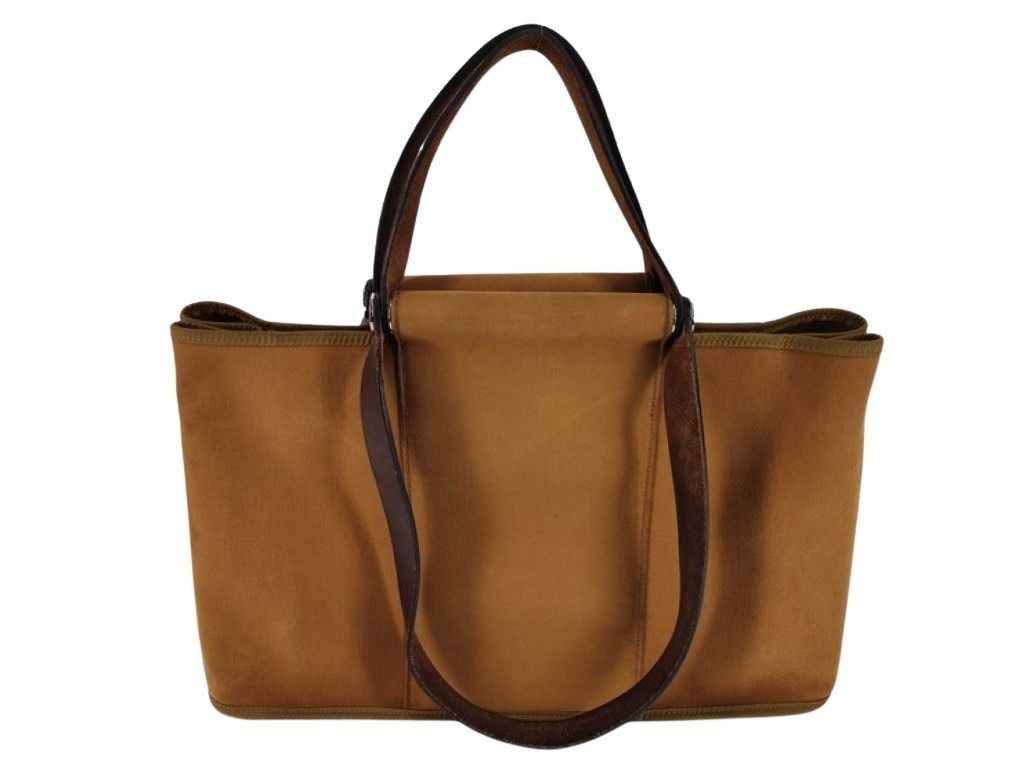 Hermes Shoulder Bag Kabak Elan PM Brown Canvas Leather Silver