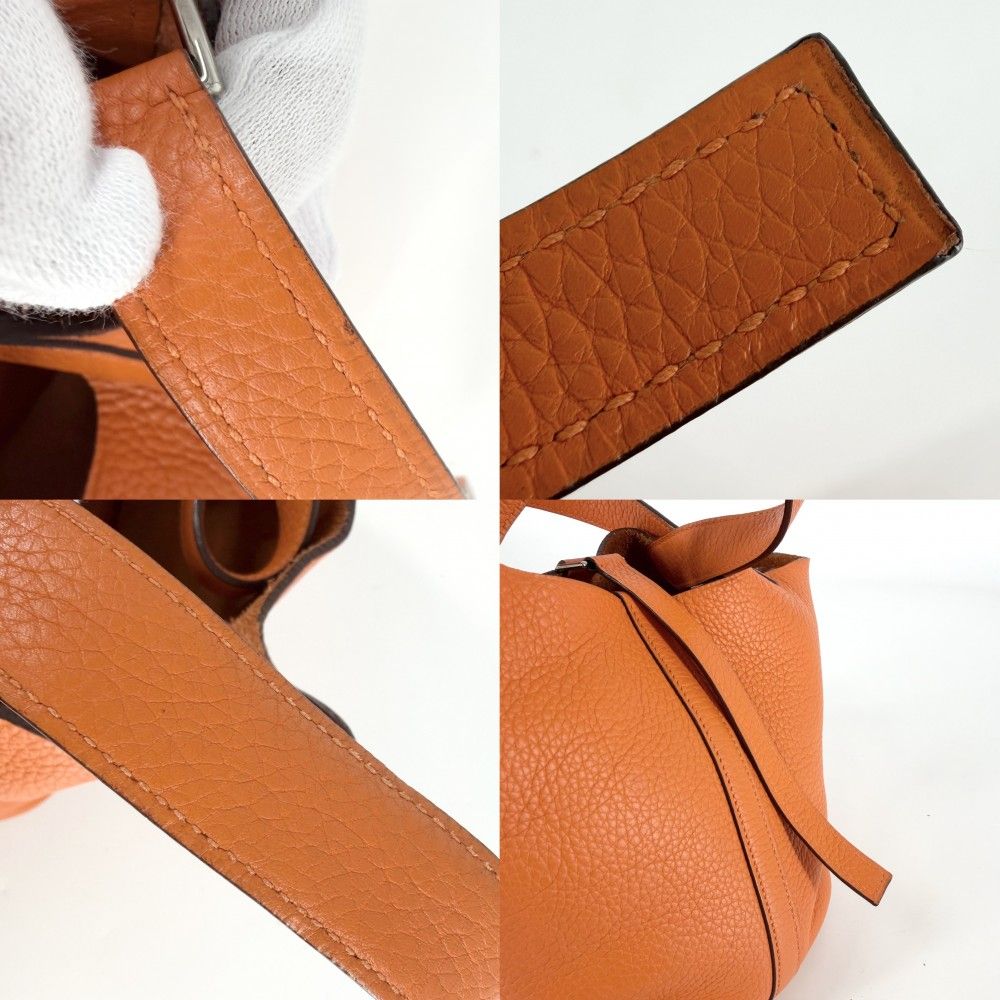 Hermes Handbag Picotin PM Leather Orange Silver — view 8
