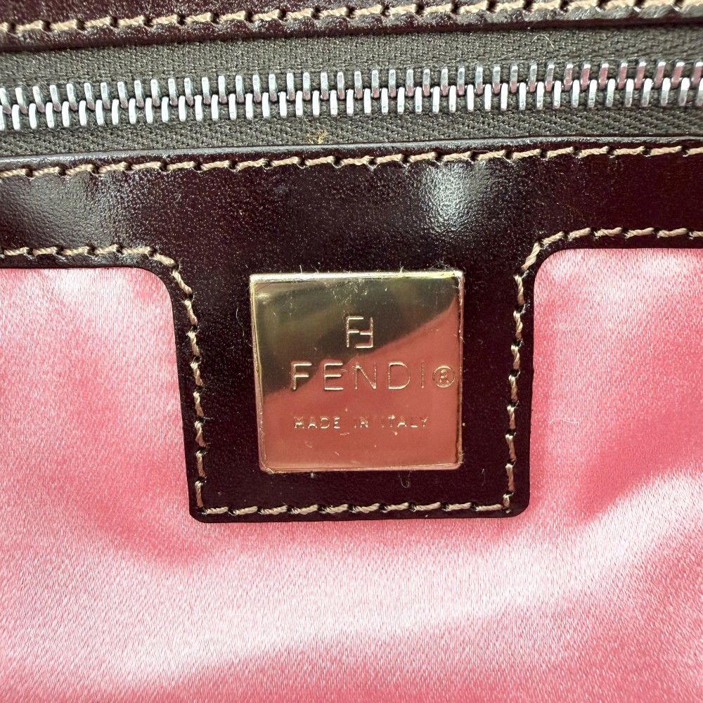 Fendi Handbag Mamma Bucket Floral Embroidery Shoulder Nylon Canvas Brown Pink — view 5