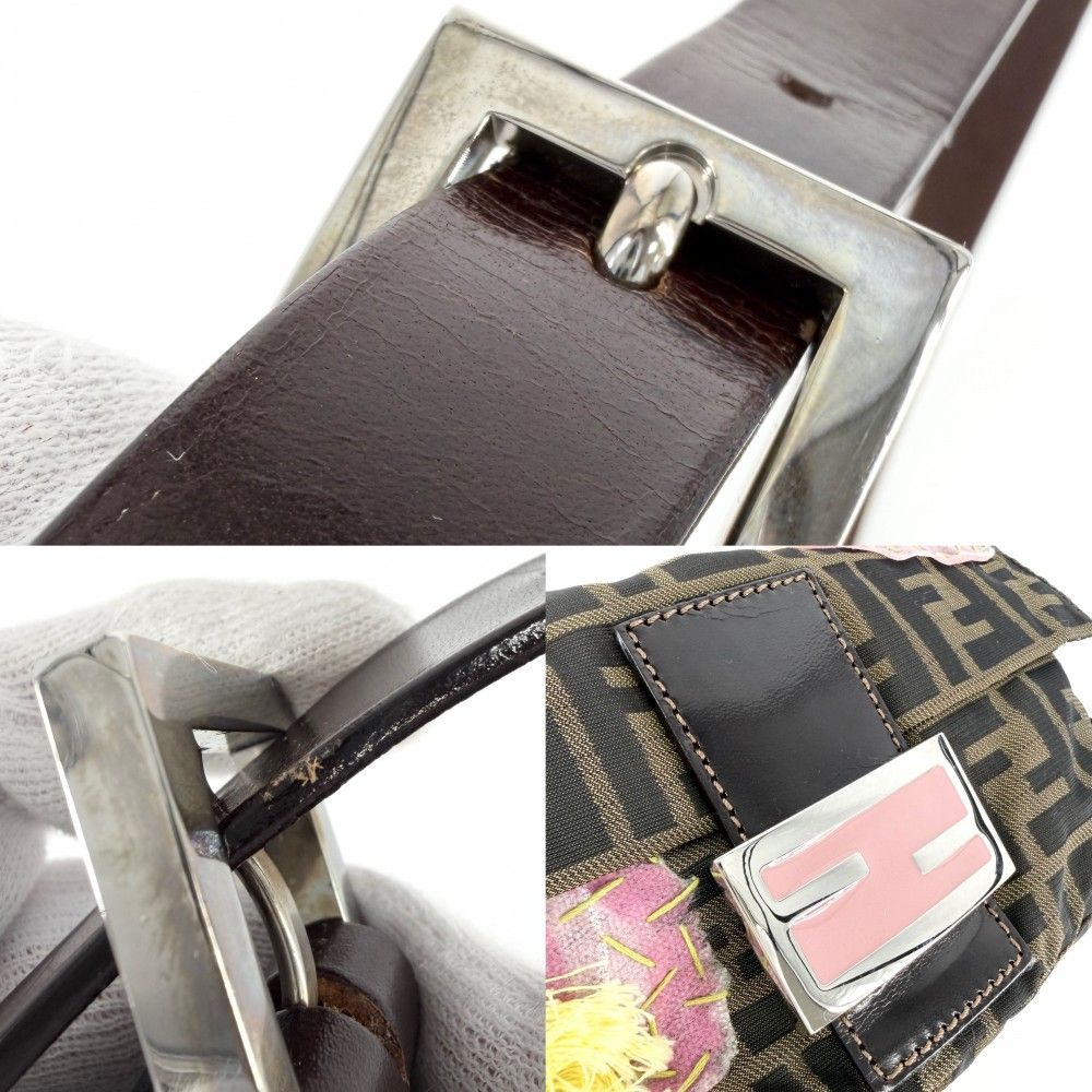 Fendi Handbag Mamma Bucket Floral Embroidery Shoulder Nylon Canvas Brown Pink — view 8