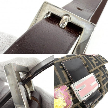 Fendi Handbag Mamma Bucket Floral Embroidery Shoulder Nylon Canvas Brown Pink — view 8