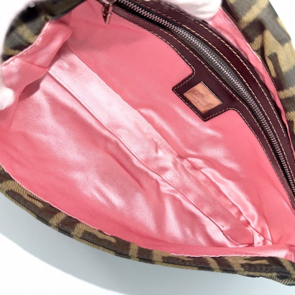 Fendi Handbag Mamma Bucket Floral Embroidery Shoulder Nylon Canvas Brown Pink — view 4